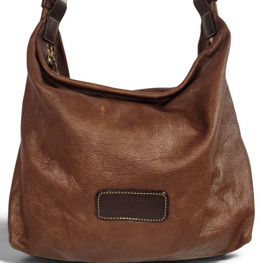 Vintage Dooney & Bourke Hobo Sac Bag Medium Brown Leather Shoulder Slouchy USA - Picture 3 of 14